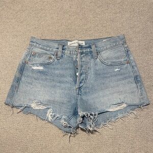 Denim Forum Light Blue Frayed Jean Shorts